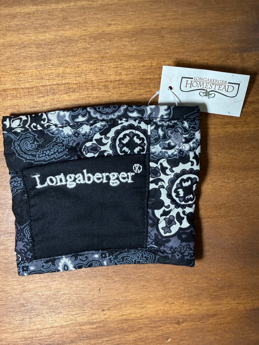 Longaberger Black and White Paisley Quilted Pocket Pouch